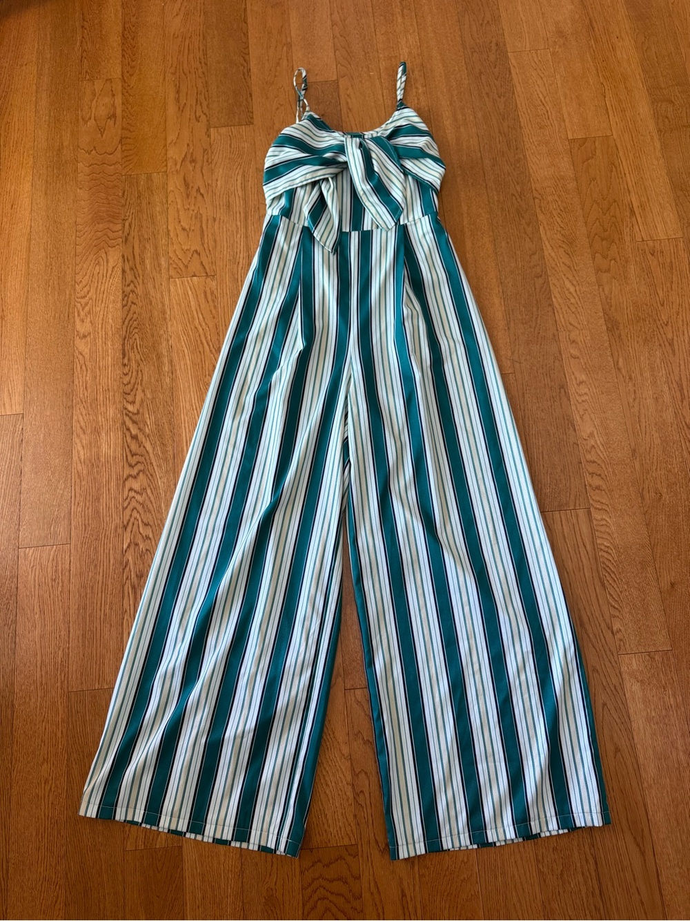 Striped Green and White Wide-Leg Jumpsuit